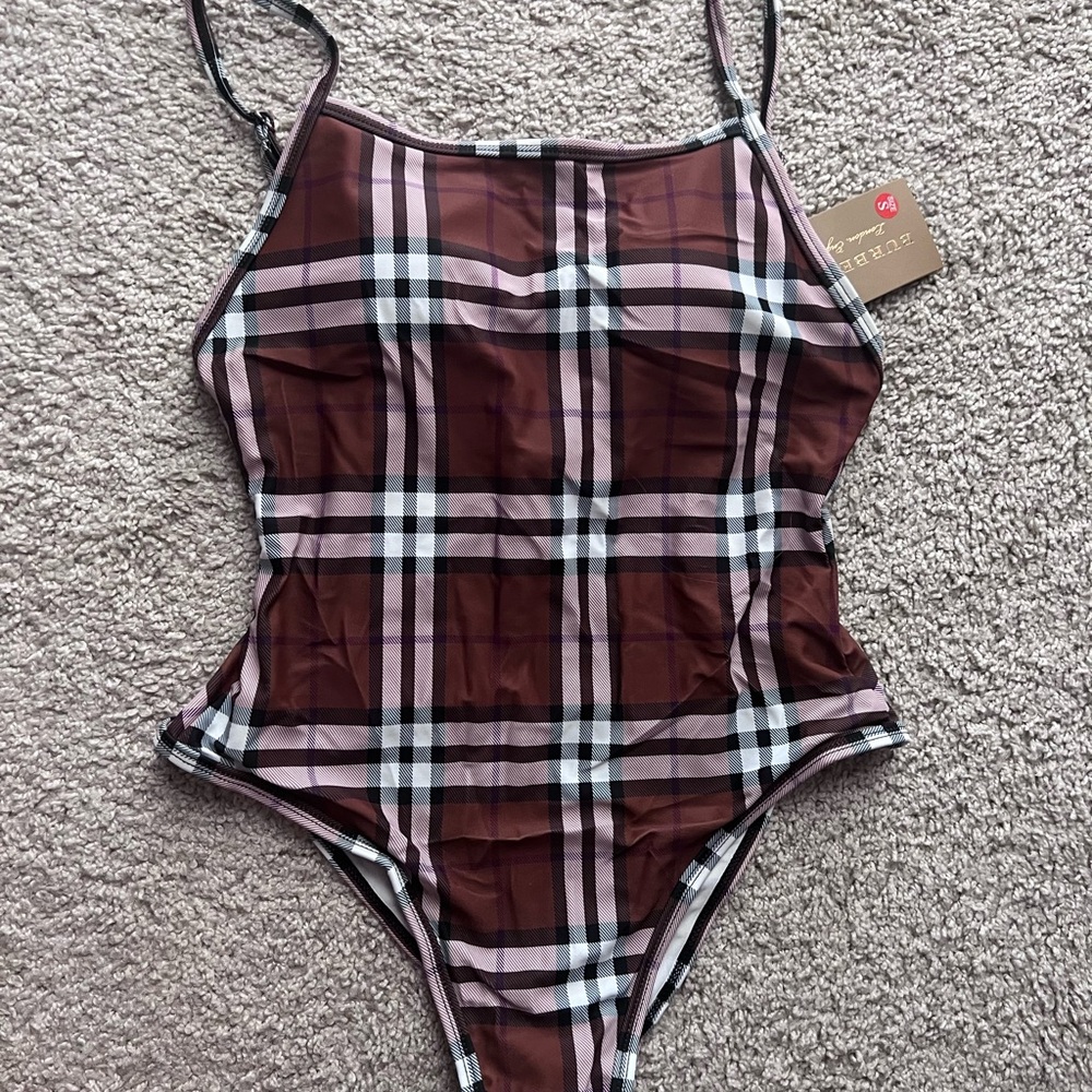 NWT Burberry Plaid Swimwear with Black and White Accents